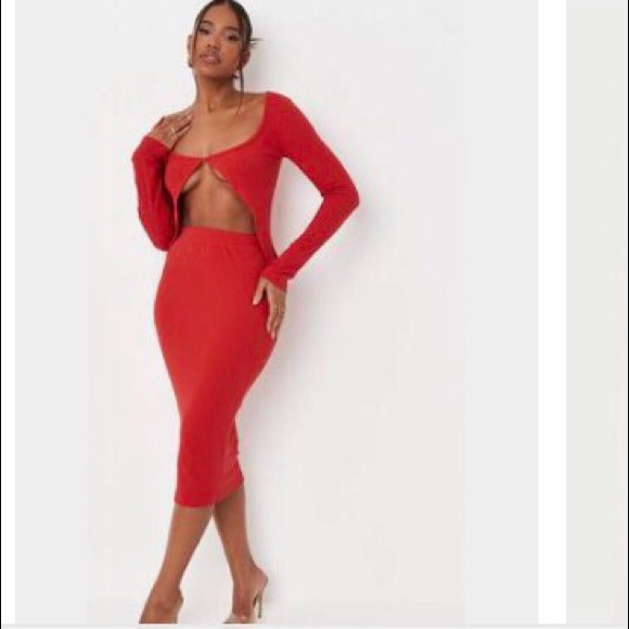 Missguided Dresses & Skirts - ❌ SOLD ❌ Missguided-NEW-Recycled Rib Red Cardigan & Midi Skirt Set Size 10